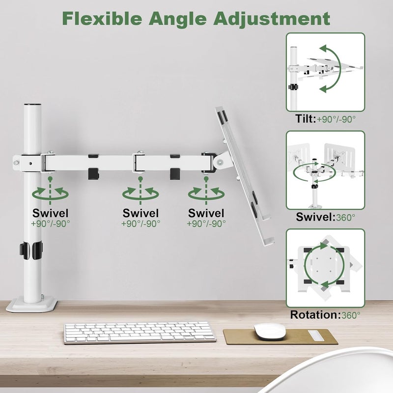 UPGRAVITY White Laptop Desk Mount with Vented Tray for Notebook up to 17 inch, Fully Adjustable Single Laptop Arm Stand Holds up to 17.6 lbs, Clamp on/Grommet Mounting - Image 4